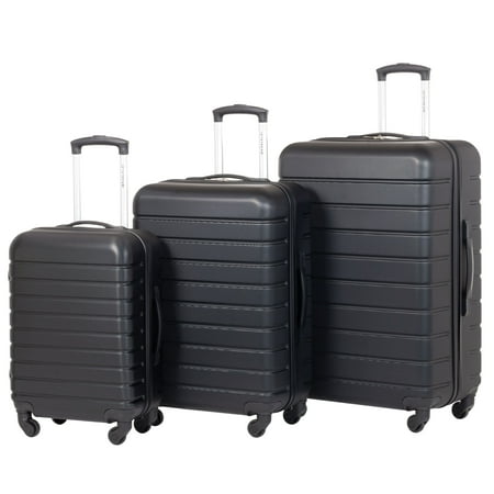 Jetstream 3 Piece Set Hardside Spinner Luggage, 20" Carry On, 24" and 28" Checked Luggage Trio, Black