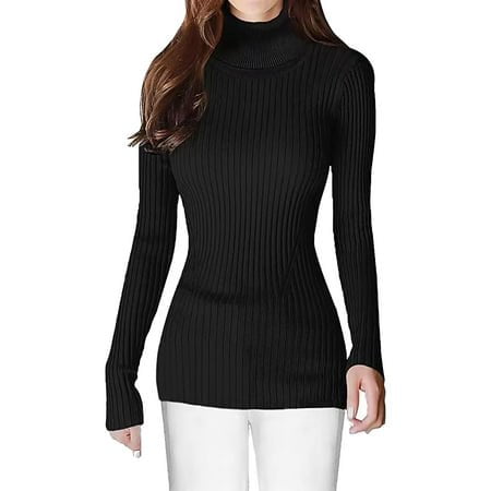 MKLEKYY Chandails pour Femmes Col Roulé Côtelé Base Chandail Mignon Chaud Élégant Pull