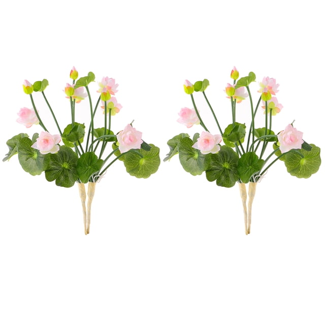 2 piezas de flores artificiales para decoración del hogar, mini flores de loto de seda, arreglo floral falso para el hogar (rosa claro)