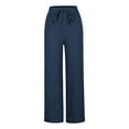 thumbnail image 3 of Patlollav Trousers Long Pants for Women Summer Drawstring Waist Wide Leg Loose Cotton Linen Palazzo Pants, 3 of 6