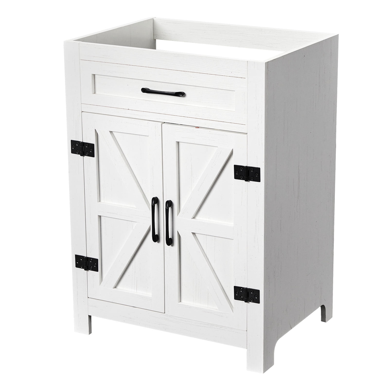 Washbasin Cabinet, Barn Double Door With U-Shaped Internal Shelves, Washed White Particleboard With Melamine Veneer, 61*47*85cm (24 inches)