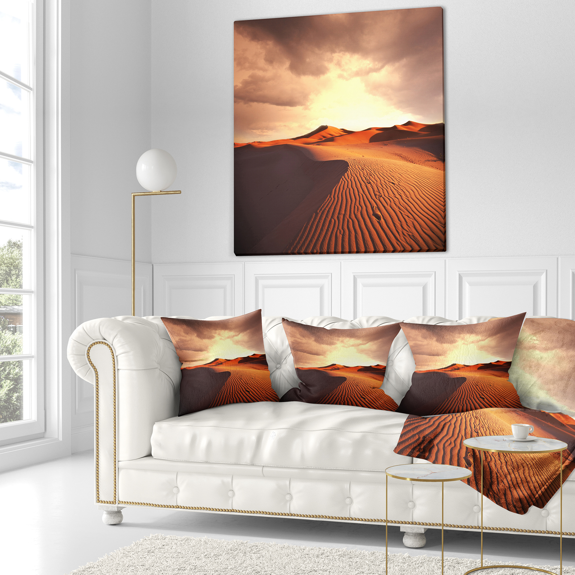Designart Brown Desert Dunes At Sunrise - African Landscape Printed Throw Pillow - 18x18