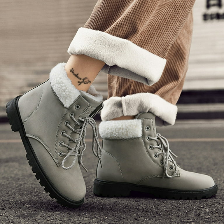 Bmawag Womens Winter Snow Boots Round Toe Low Heel Lace-Up Mid