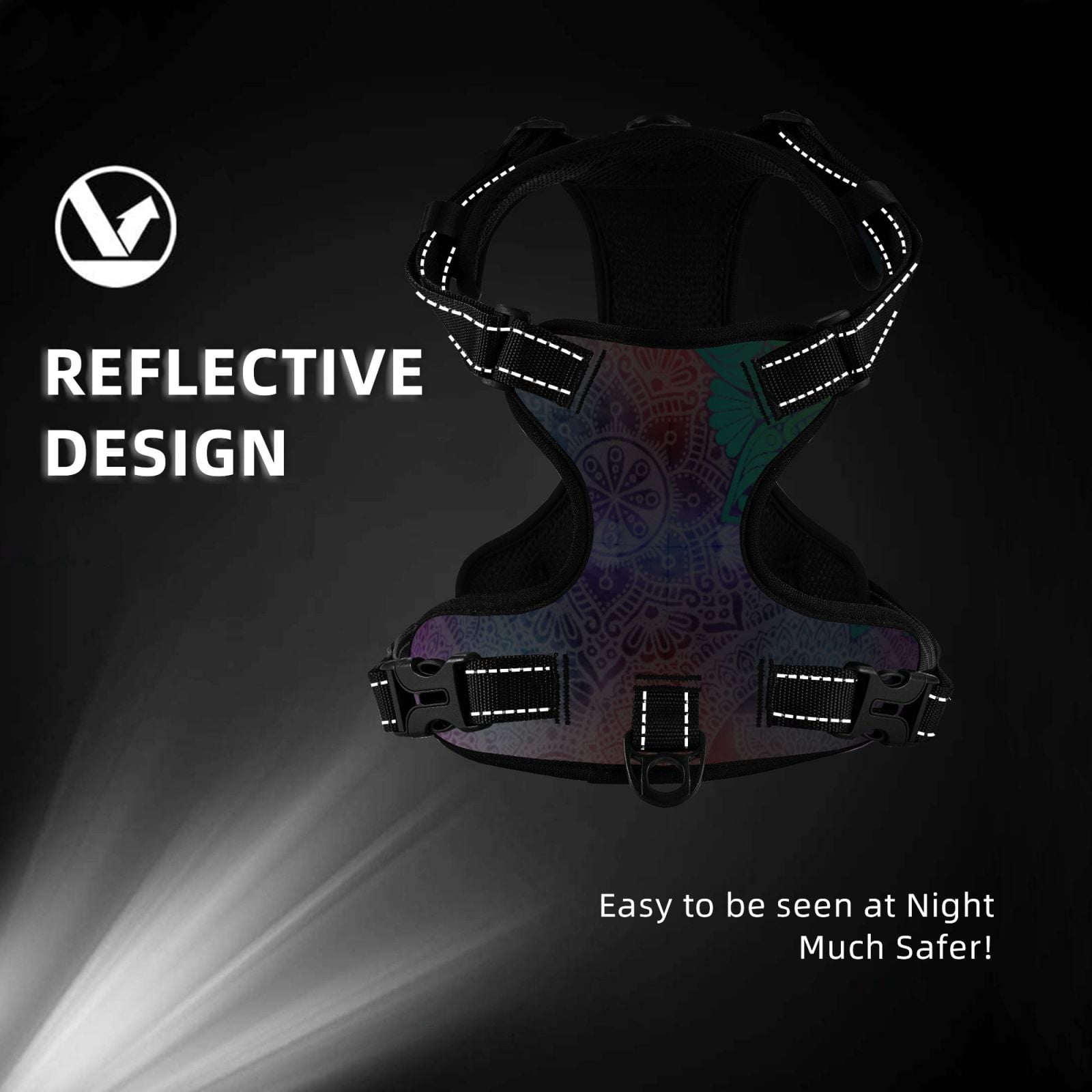 Kdxio Vintage Mandala Print No Pull Dog Harness Adjustable Reflective Oxford Easy Control Medium Large Dog Harness for Training and Everyday-Medium