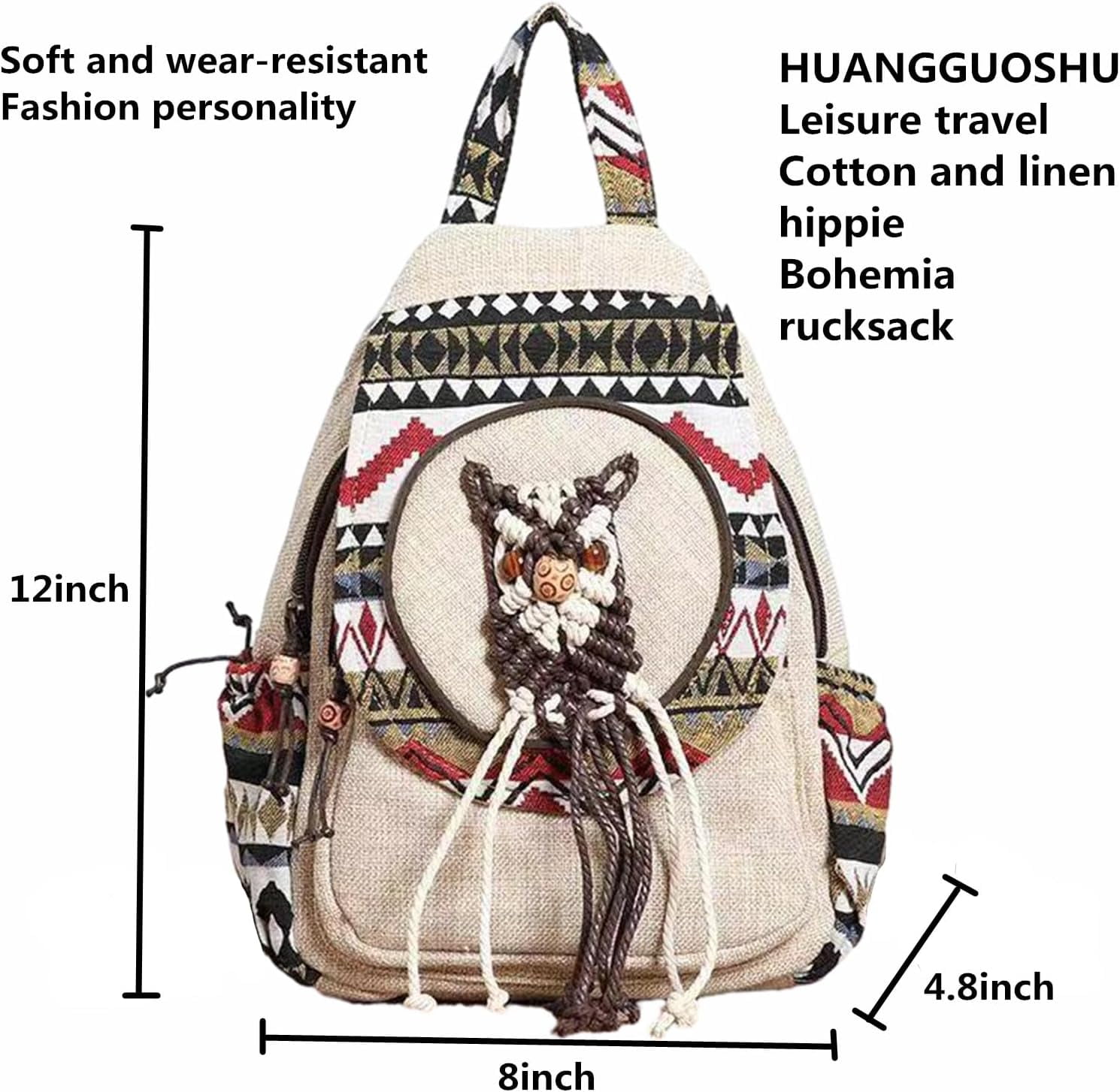 Womens Hippie Cotton Hemp Cloth Backpack Boho Vintage 