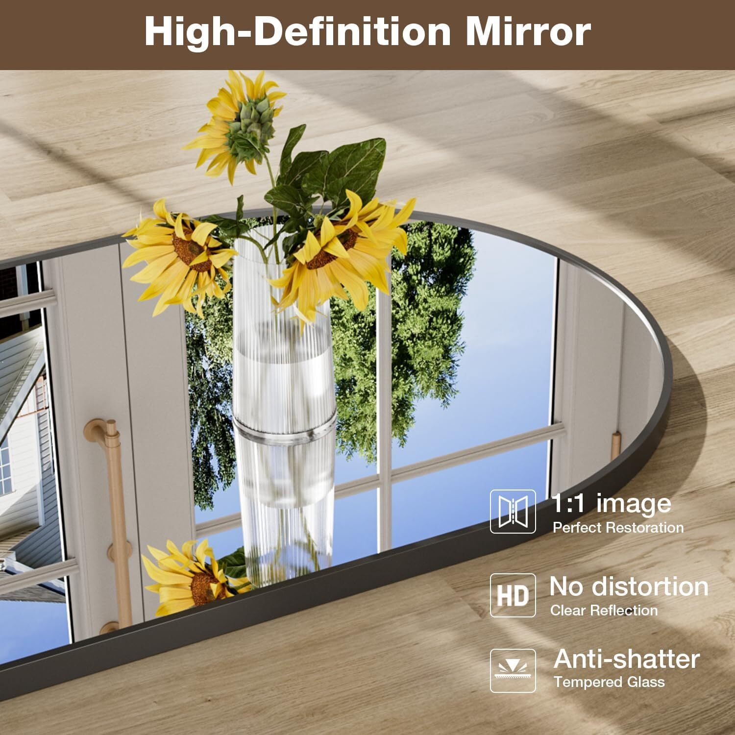 GRAHMY 24"x 16" Arched Bathroom Mirror Metal Frame Vanity Mirror Wall Mounted, Black