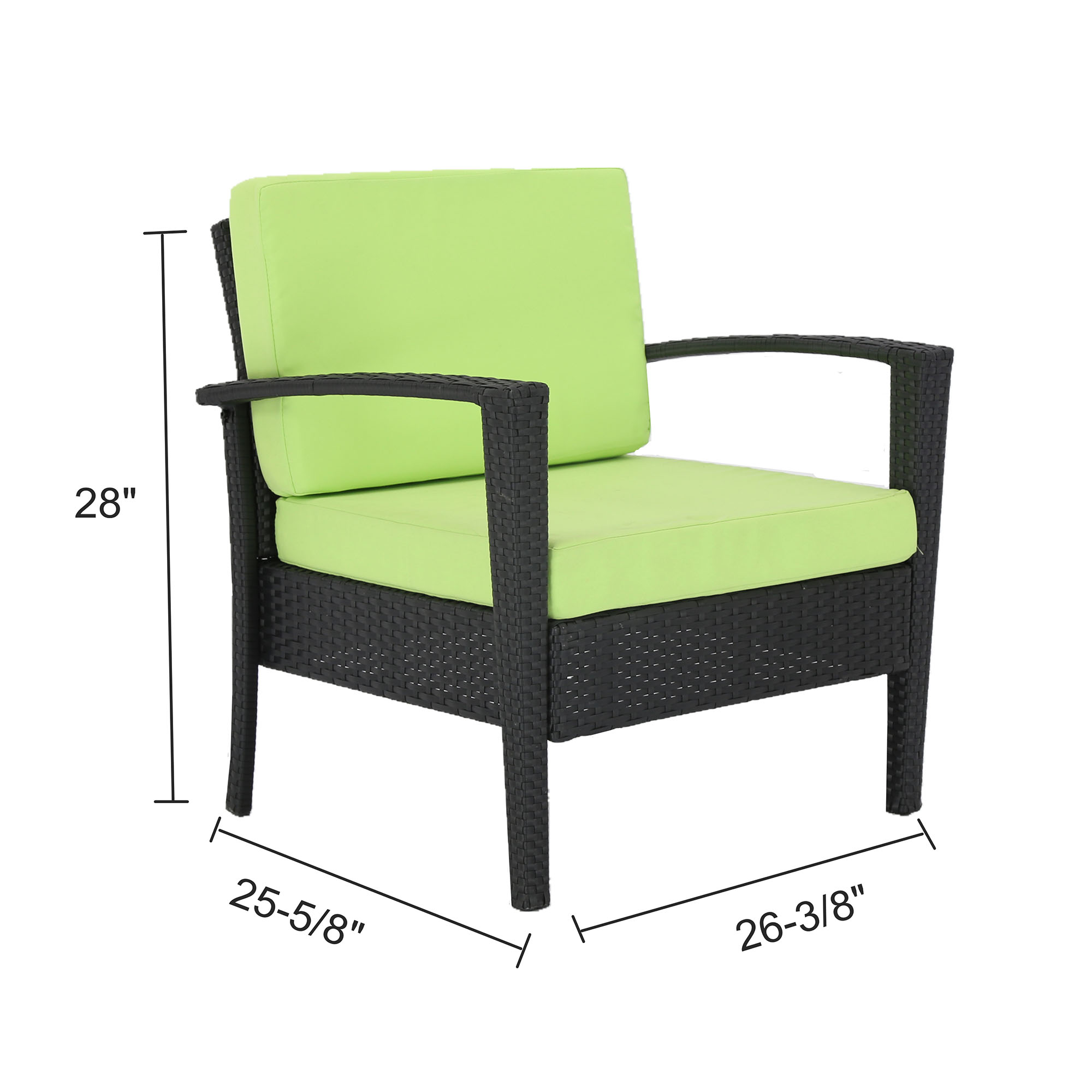 Baner Garden Wicker 4 Piece Black Patio Conversation Set with Green Cushions - image 2 of 11