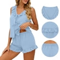 thumbnail image 6 of Yuanlook Women's 2 Piece Ruffle Outfit Set Pajamas, Sleeveless V Neck Tie Front Blouse and Ruffle Hem Casual Shorts Size S-XXL, 6 of 8
