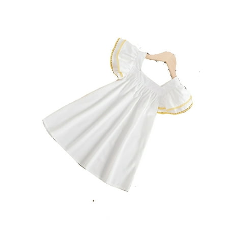 

Cute Plain Square Neck Smock Short Sleeve White Toddler Girls Dresses (Girl s)