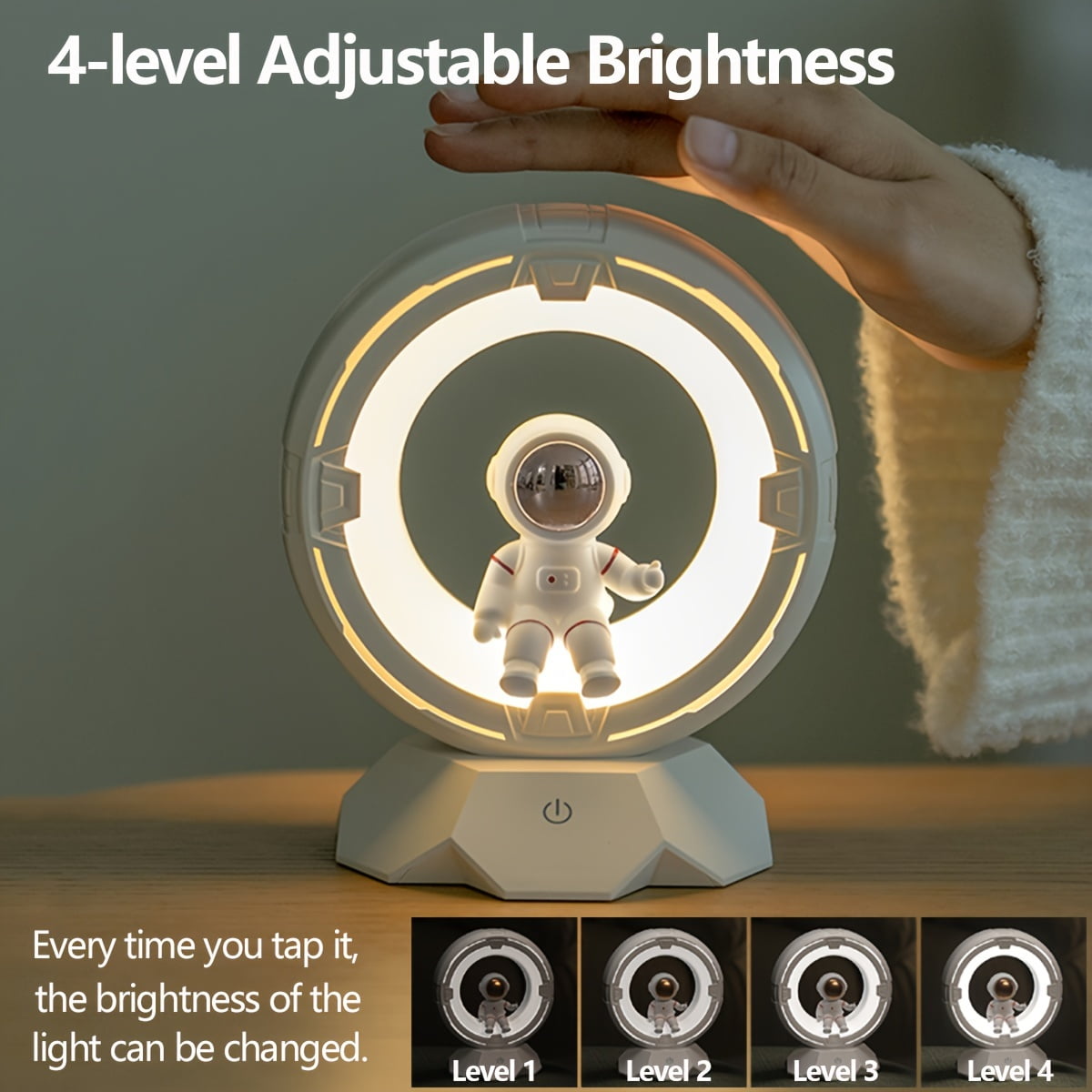 BRAVRAIN Astronaut Night Light - Adjustable Brightness, 3 Color Options, 1200mAh Rechargeable Battery, Touch/Clap Control, Space-Themed Desk Decor, Ideal for Bedroom & Birthday Gifts,