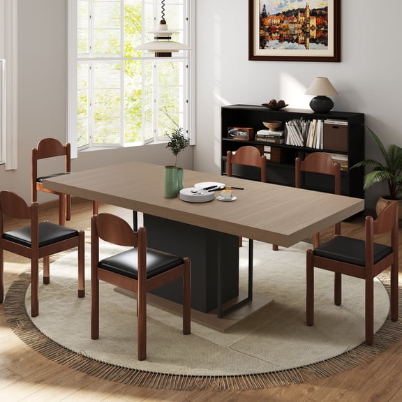 Aukfa Rectangular Dining Room Table for 6-10, Extendable Kitchen Tables for Living Dining Room, Black Brown