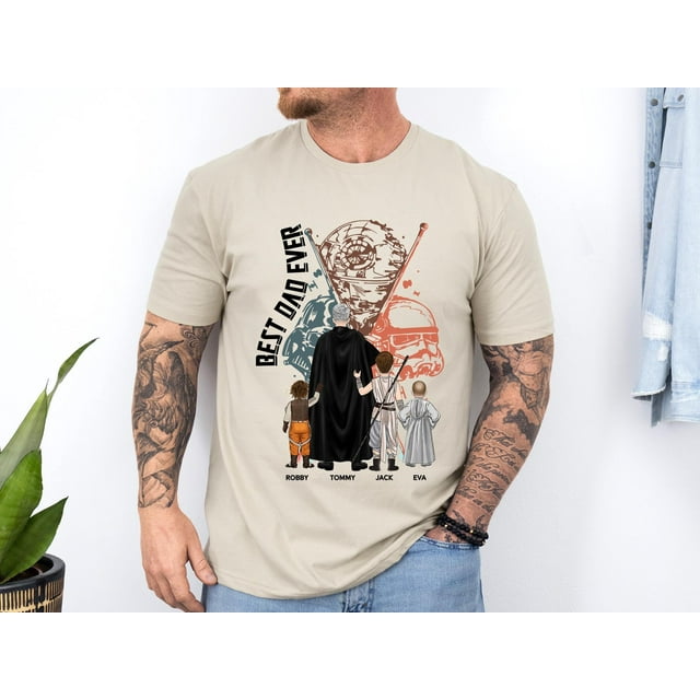 Personalized Best Dad Ever Shirt With Kids Names, Custom Jedi Dad Gift For Father’s Day, F - Pepper - XL