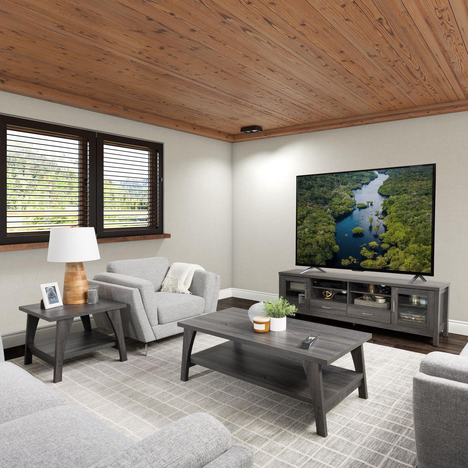 CorLiving Hollywood Mid-Century Modern Dark Grey Engineered Wood Two-Tier Indoor Coffee Table