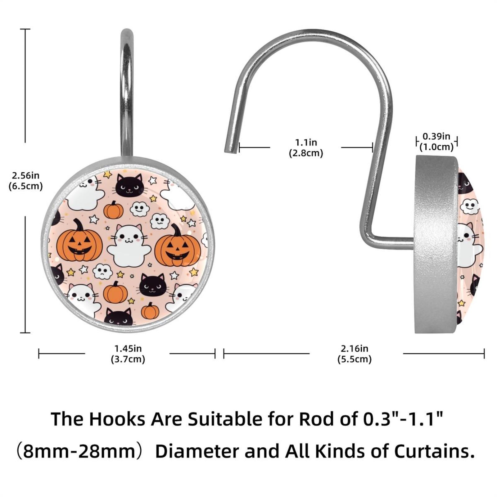 HemaKayy 12 Pcs Shower Curtain Hooks Bathroom Decorative Accessories Cartoon Pumpkin Cat