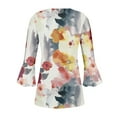 thumbnail image 5 of Apmemiss Women's Summer Tops Clearance Women's Casual Trumpet 3/4 Sleeve Printed Buttoned Basic Ruched Corset Tunic Tops Pleated T-shirts Blouses on Sale Clearance Items, 5 of 5