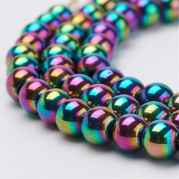 5 Strand Electroplate Magnetic Synthetic Hematite Strands Round Grade A Multi-color Plated 5mm Hole: 1mm 100pcs/strand 16.33 inch