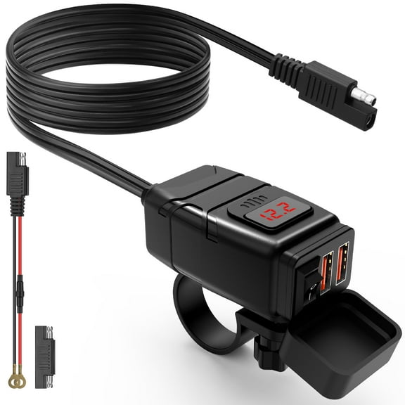 Ouspow 6.8A Motorcycle USB Charger, 12V QC 3.0 Fast Charging Dual USB Motorcycle Phone Charger Waterproof Quick Disconnect SAE to USB Adapter for Phone, Tablet, GPS