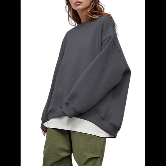 Sudaderas de Mujer con Cuello Redondo, Forro , Suéteres Oversize, Otoño 2025, Blusas Bonitas, Ropa Preppy Estilo-Q XL