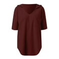 thumbnail image 6 of Women's Solid Color Knit Short Sleeve Hooded Sweatshirt with Drawstring and V - Neck, Lightweight, Breathable, Multiple Sizes, 6 of 6