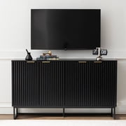 EYYTHUNG 4 Door Fluted Sideboard Buffet Cabinet, Modern Accent Storage Credenza with Adjustable Shelves, Black