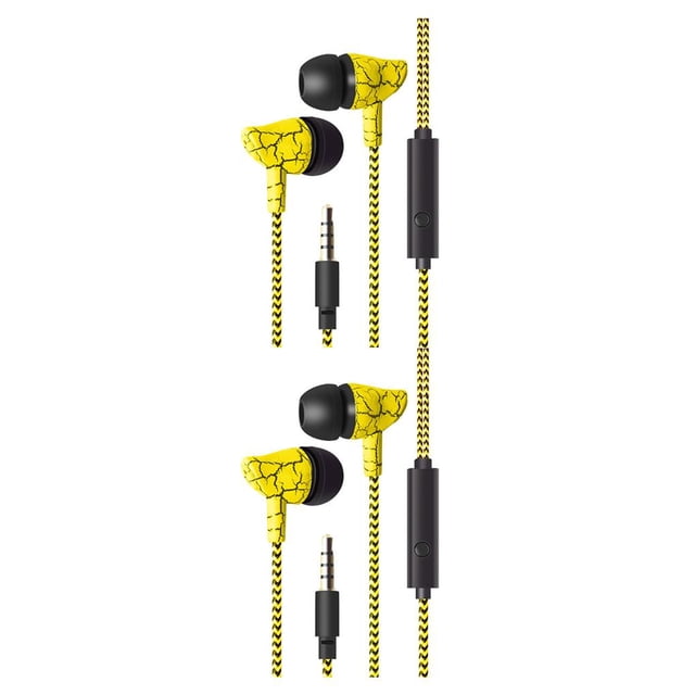 maskred Phone Music Wired Earphone In -ear Wire Control Cellphone 3 .5mm Plug Earbuds Headset Yellow 2Set