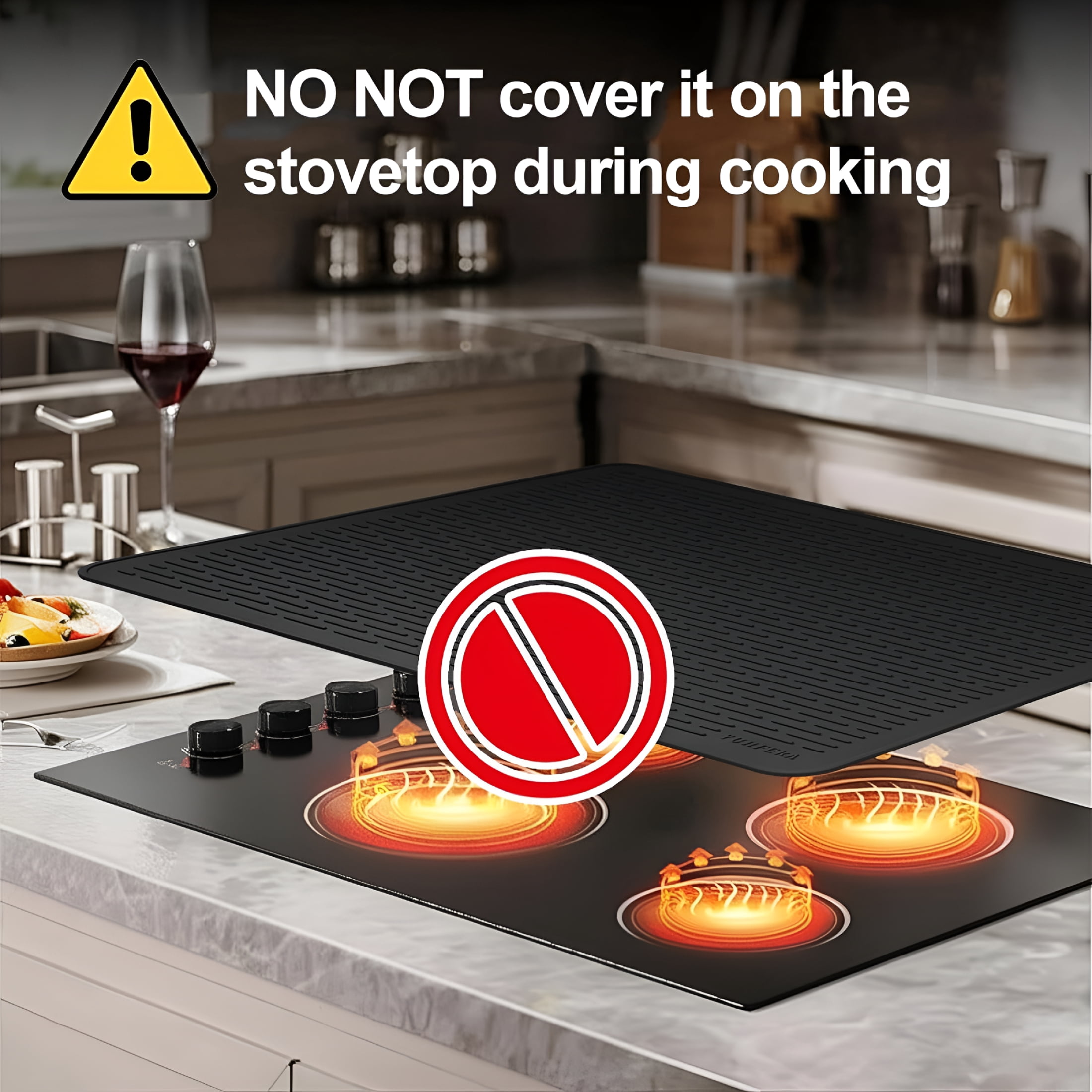 ACDANC Stove Top Cover for Electric Stove-Silicone Stove Mat for Glass Top,Glass Cooktop Protector for Kitchen,Multi-Functional Oven Covers for Electric Stove (Black,28 X 20)