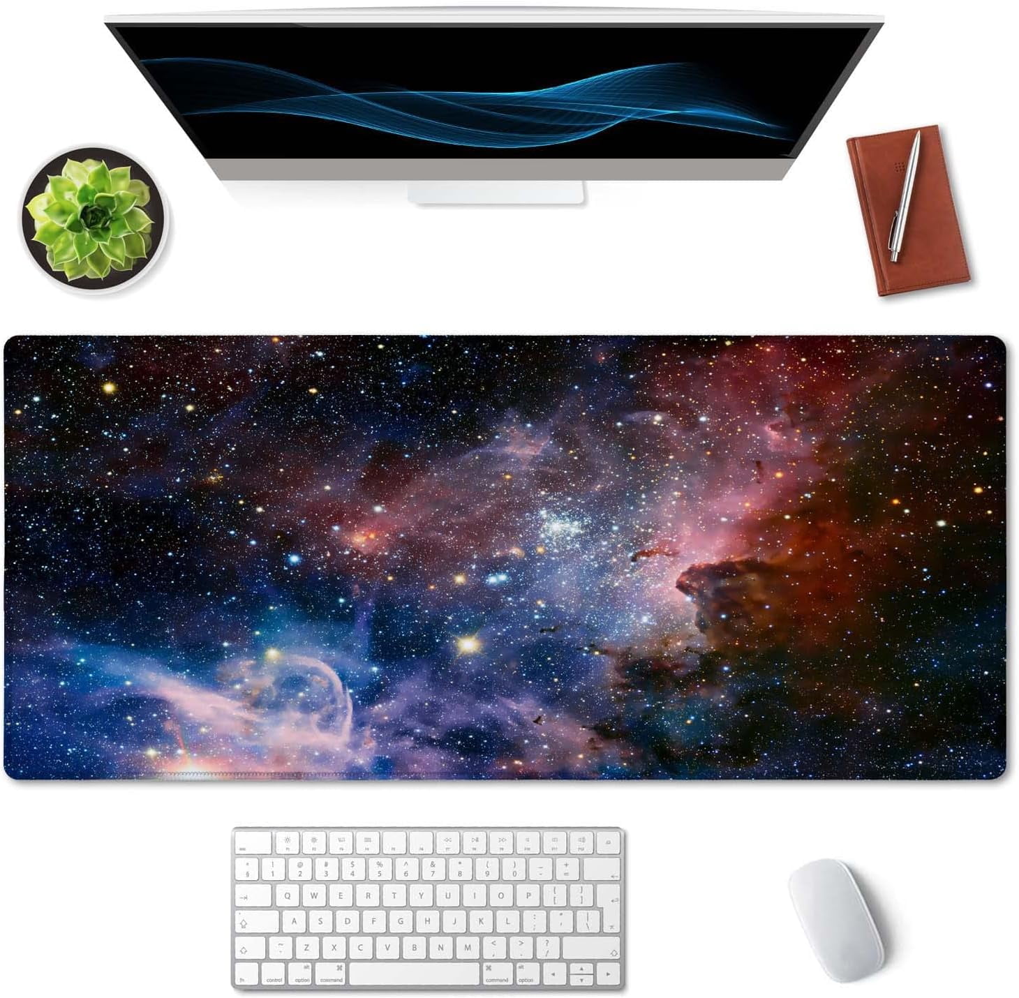 Desk Mat,Large Mouse Pad 35.4" x 15.7" XXL Extended Gaming Mouse Pad Mat with Non-Slip Base Stitched Edge Mousepad for Computer,Office,Keyboard and Laptop - Galaxy Nebula Starry Cosmic