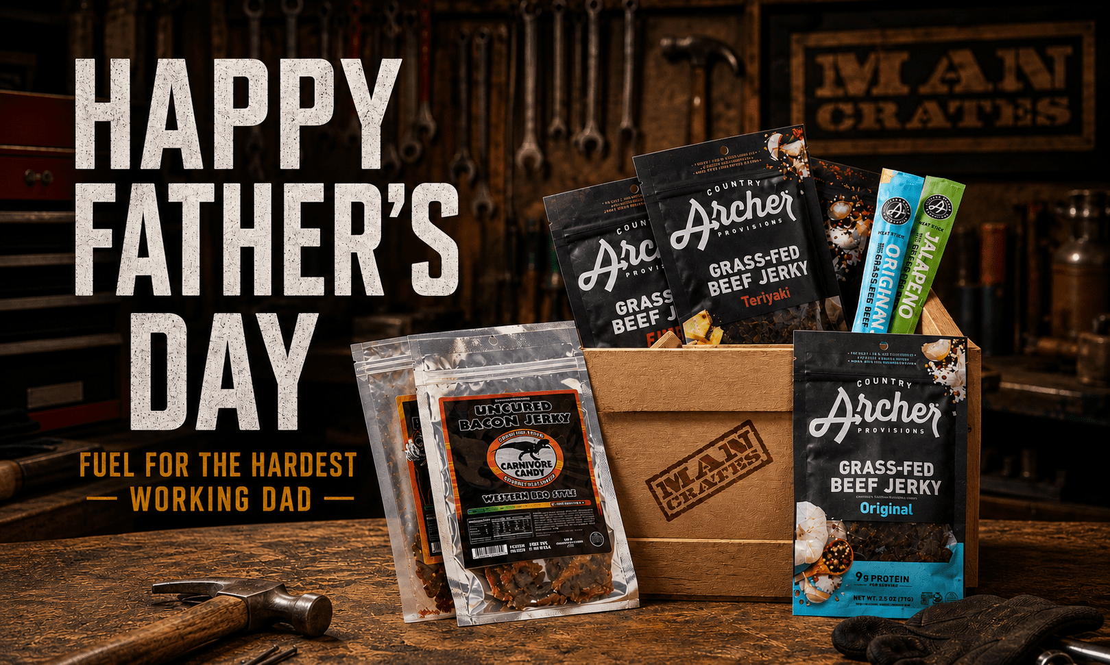 Man Crates Slaughterhouse Crate, Beef Sticks Variety Pack Gift Set for Men in Assorted Flavors for Father's Day Gifts