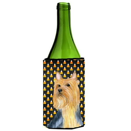 

Silky Terrier Candy Corn Halloween Portrait Wine bottle sleeve Hugger - 24 oz.