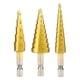 thumbnail image 1 of Juegos de brocas escalonadas, juego de brocas cónicas, cambio rápido métrico de vástago hexagonal con controlador de impacto para carpintería de bricolaje, metal (3 piezas, dorado), 1 of 5