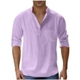 thumbnail image 2 of BXINGOHAI Men's Henley Shirt Short Sleeve T-Shirts Pocket 3 Button Tops Lightweight Casual Basic Tee Purple,S, 2 of 6