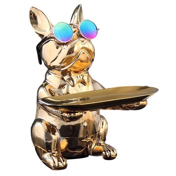 Bandeja De Almacenamiento De Estatua De Perro Estatuilla de perro de cerámica Decoración de almacenamiento Adornos Galvanoplastia para sala de estar Sywqhk Libre de BPA