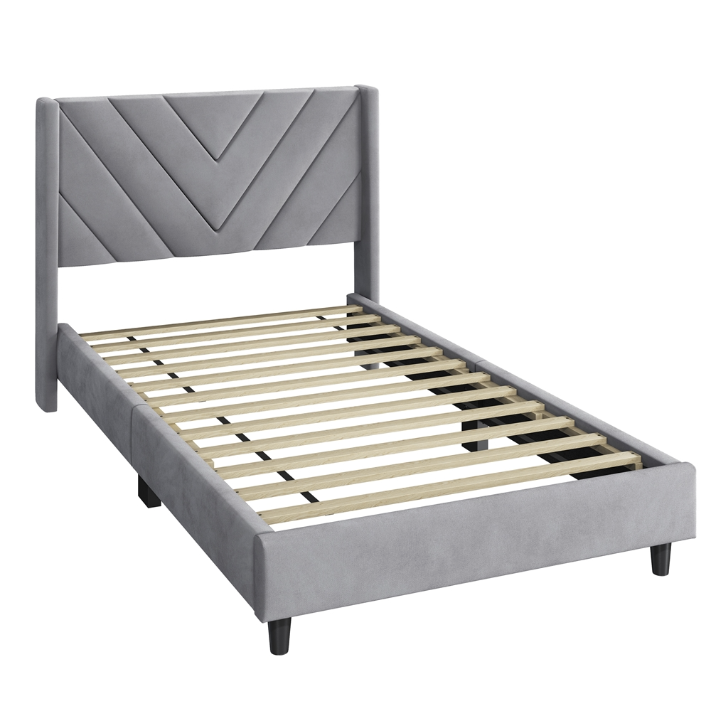Renwick Twin Size Upholstered Platform Bed, Light Gray photo 3