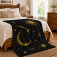 thumbnail image 6 of Golden Sun Crescent Moon And Scattered Stars, Soft Flannel Blanket with Minimal Celestial Illustration Print, Housewarming Gift and Home Decor for Bedroom and Living Room, 6 of 7