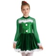 thumbnail image 3 of renvena Kids Girls Shiny Sequins Christmas Snowman Long Sleeve Mock Neck Tutu Dress Figure Skating Dancewear Size 6-16 Green 8, 3 of 7
