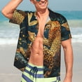 thumbnail image 3 of Fotbe Leopard Reading Tarot Cards Hawaiian Shirt for Men Unisex Summer Beach Casual Short Sleeve Cotton Linen Button Down Shirts-Small, 3 of 5