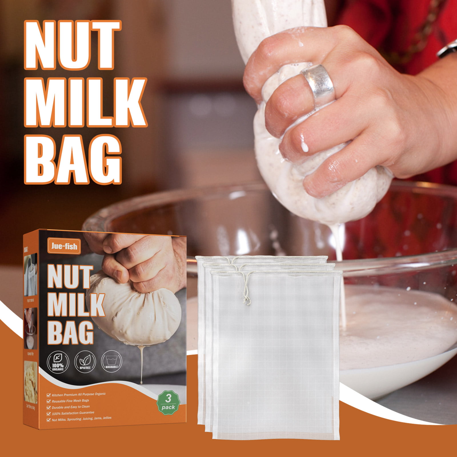 Nylon Strainer Bag 25 x 30cm 4 Pieces Nut Milk Bags Soy Milk Reusable Mesh Filter Bags with Rope Cheesecloth Bags for Almond Greek Yogurt Coconut Fruit & Veg 