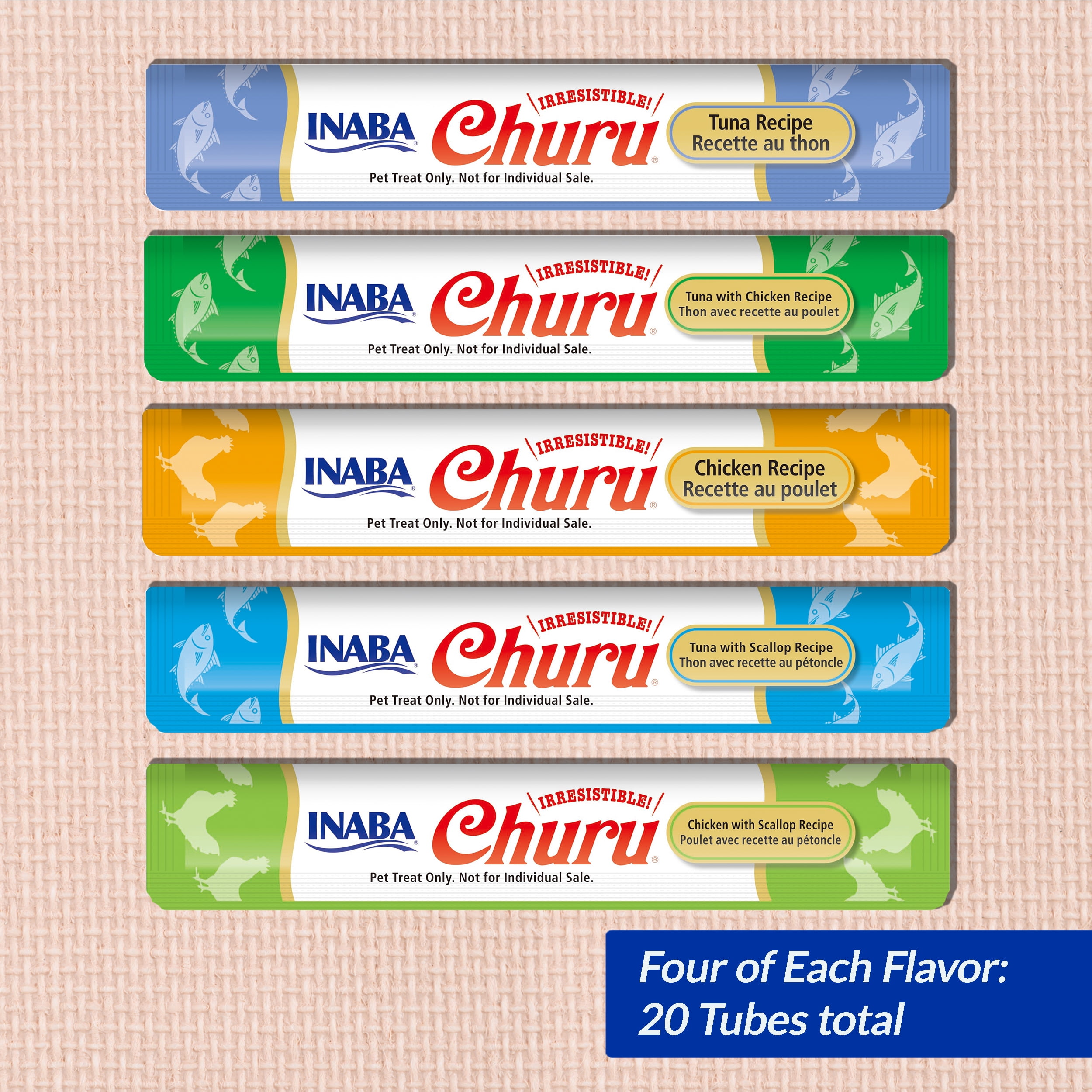 INABA Churu Cat Treats, Grain-Free, Lickable, Squeezable Creamy Purée Cat Treat/Topper with Vitamin E & Taurine 0.5 Ounces Each Tube, 20 Tubes, Tuna & Chicken Variety