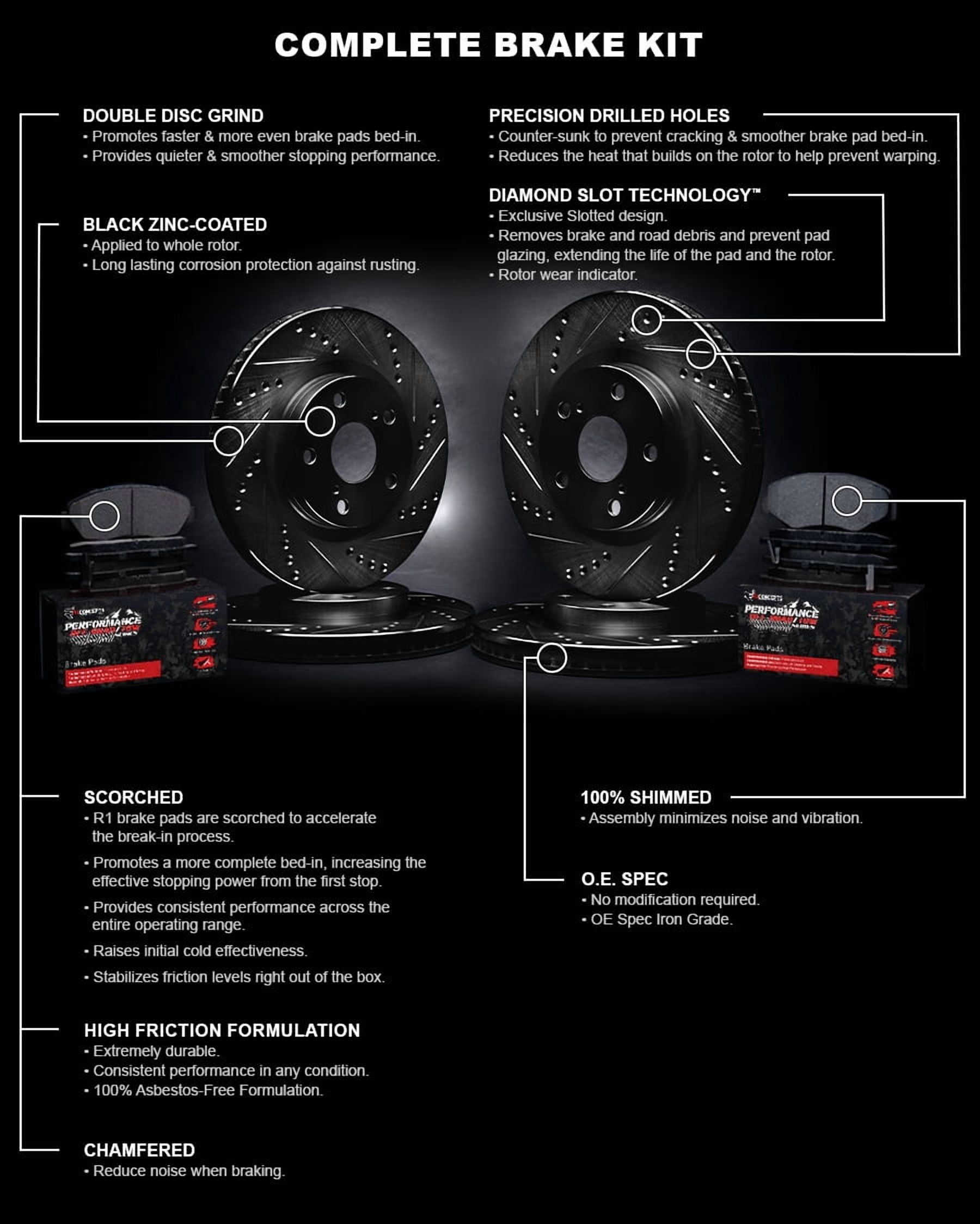 R1 Concepts Front Rear Brakes and Rotors Kit |Front Rear Brake Pads| Brake Rotors and Pads| Performance Off-Road Brake Pads and Rotors WHVN2-47003