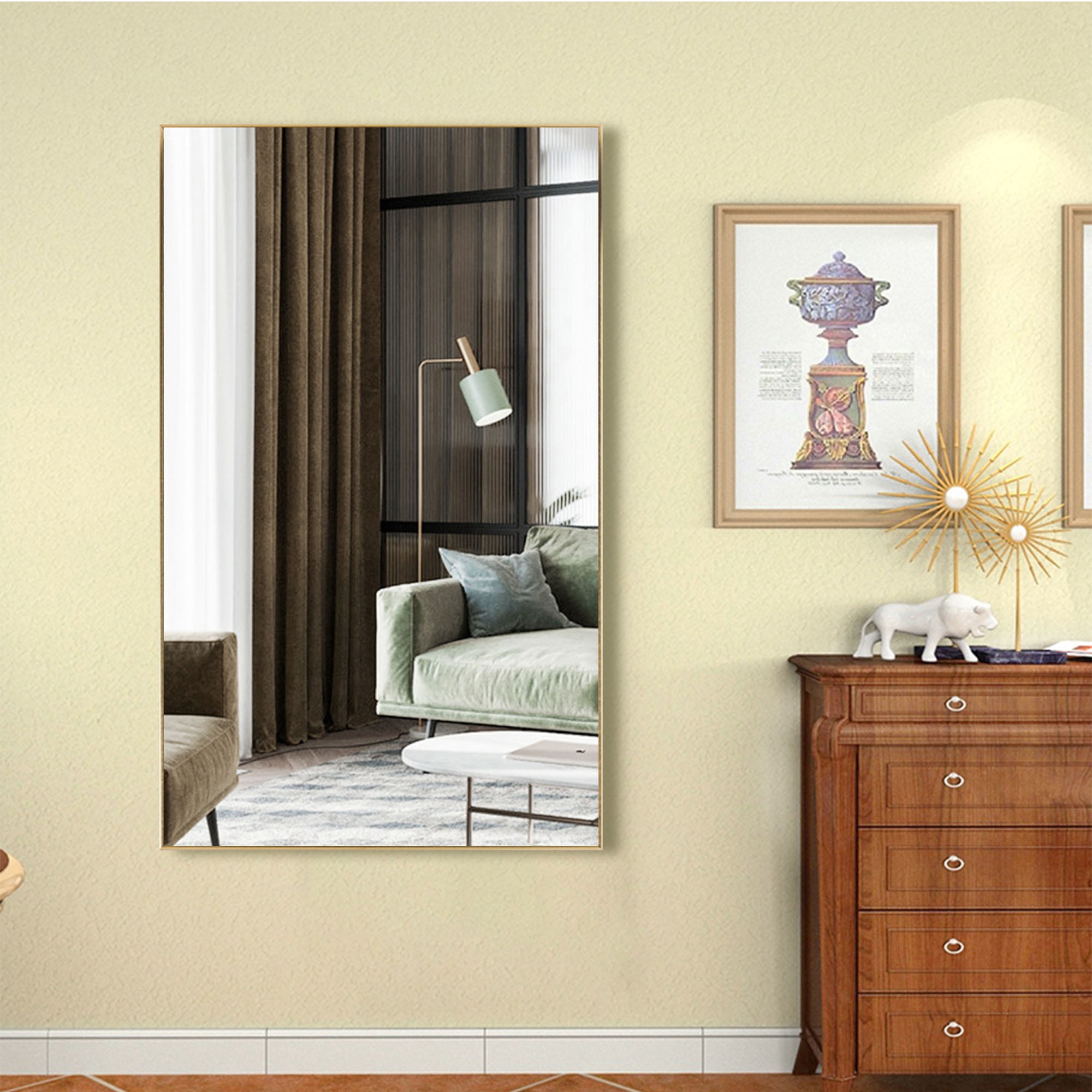 51 in x 32 in Gold Modern Wall Mirror