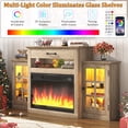 thumbnail image 5 of ChVans Fireplace TV Stand w/ LED Lights & 26'' Electric Fireplace For 65" TVs Wall-Mounted, 60" Farmhouse TV Stand w/ Fireplace Mantel, Glass Storage Shelves, 5 of 10