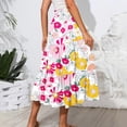 thumbnail image 5 of Women’s Floral Print Midi Skirt with Pockets A-Line High Waist Elastic Waistband Lightweight Casual Skirt for Summer Red M, 5 of 5