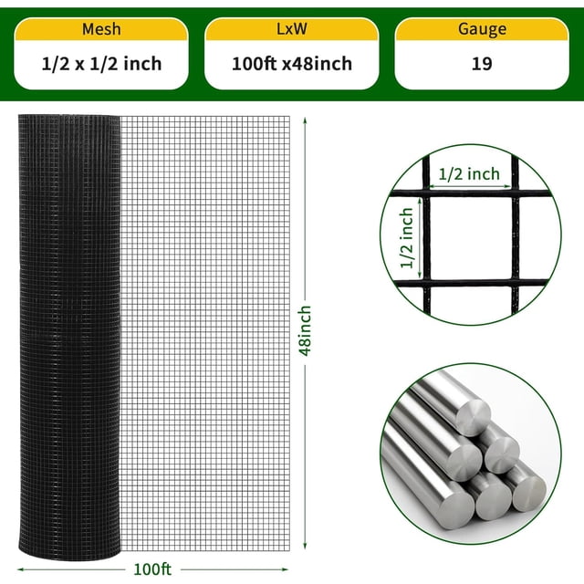 QinaQin Hardware Cloth Chicken Wire Fence, Galvanized Steel Mesh, Black
