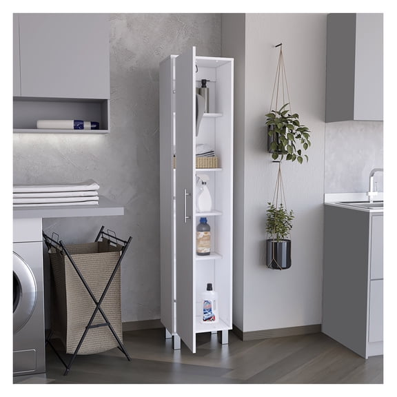 Laska 70" Tall Storage Cabinet Broom Closet with Broom Hangers,and Four Shelves White