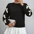 thumbnail image 6 of Otntypg Womens Oversized Cute Bow Sweatshirts Trendy Long Sleeve Crew Neck Preppy Pullover Tops Long Sleeve Valentines Day Holiday Outfit Clothes Black M, 6 of 8