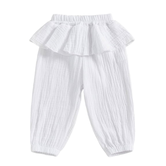 YDFCWXW Kids Baby Girls Solid Color Cotton Ruffle Soft Breathable Long Pants Trousers (White, 12-18 Months)