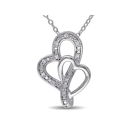 Miabella Diamond-Accent Sterling Silver Double Heart Pendant, 18ÃƒÂ¢