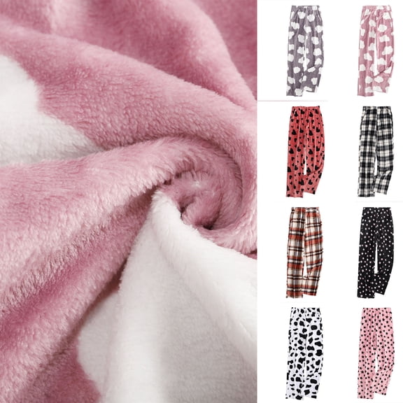 Hrsba Womens Sleep Pants Full Print Flannel Thick Cozy Loose Fit Versatile Long Lounge Pajama Pants