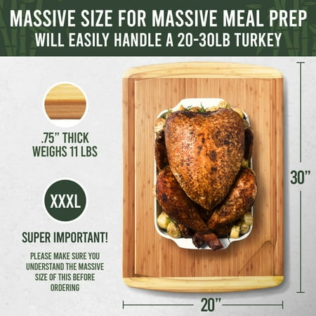 Size XXXL Greener Chef XXXL Bamboo Cutting Board -30x20 Wooden Cutting Boards for Kitchen