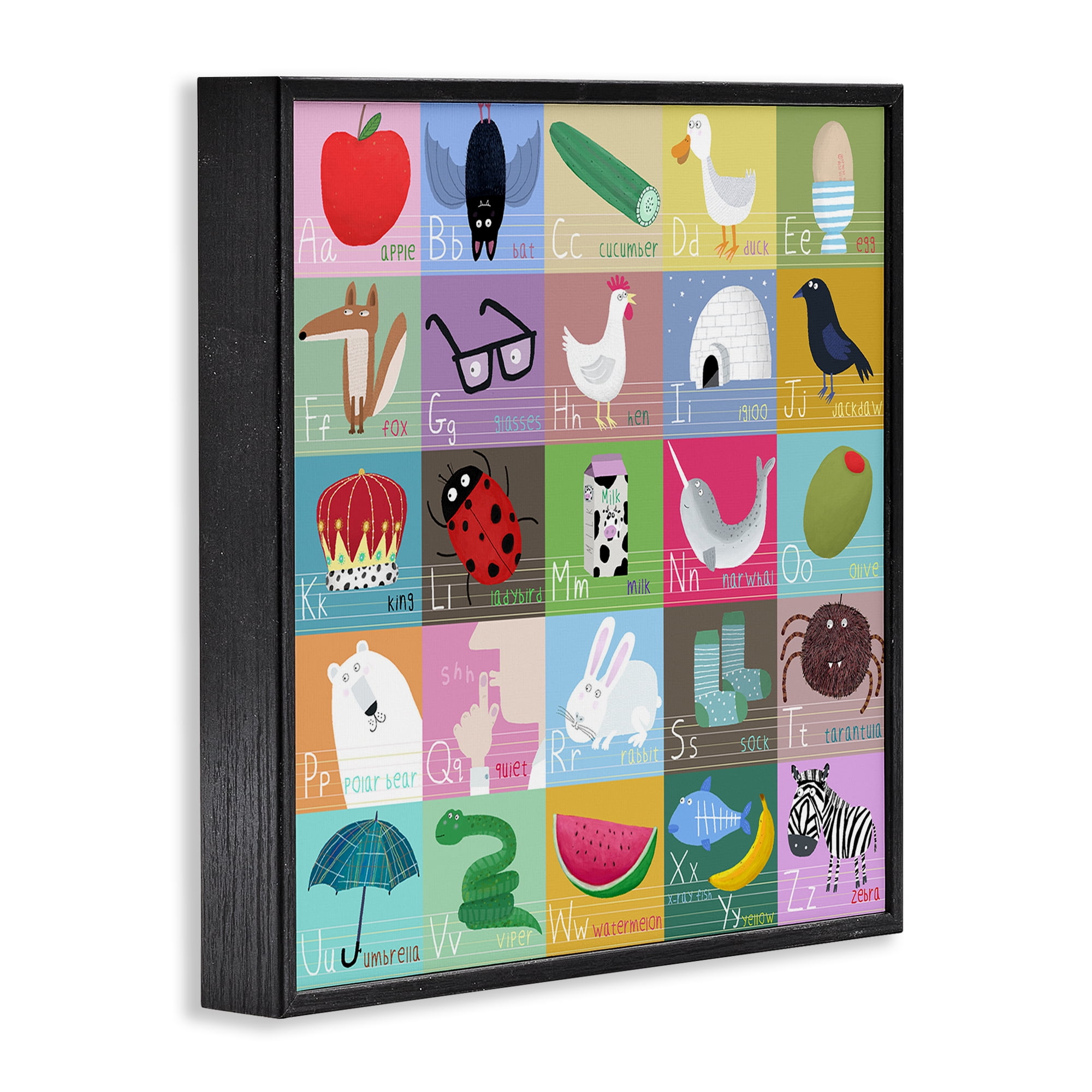 Stupell Industries Alphabet Learning First Words Black Framed Giclee Art, design by Carla Daly